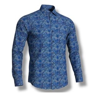 Visconti Black Men's‎ Medium Abstract Geometric Blue–Multicolor ButtonDown Shirt